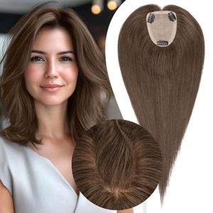 S-Noilite Hair Toppers for Women Real Human Hair, 100% Human Hair Toppers for Thin Hair,3.5"*4.7" Handmade Free Partable Nature-mimicking Scalp Lace Base 16 Natural Brown