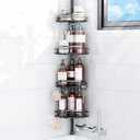 LAMU Corner Shower Caddy Tension Pole, Adjustable 4-Tier Shower Caddy, Fits 29-100 Inch Heights, Tension Pole with Adhesive Clamp, 4 Hooks, Rustproof Steel, Black