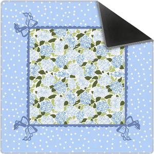 Coquette Blue Hydrangea Mahjong Mat 31.5" x 31.5",Blue and Green Floral Non-Slip Noise Reduction Mahjong Table Cover Accessories and Supplies for Dominoes Poker Card Board and Tile Games Gifts