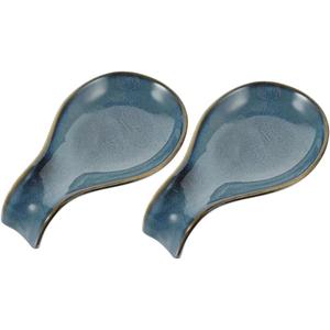 2pcs Blue Glazed Ceramic Spoon Rest Set Kitchen Counter Spoon Holder Compact and Delicate Rests for Cooking and Dining