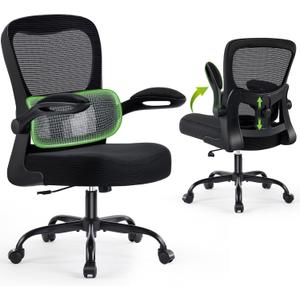 AreShark Office Chair Ergonomic Desk Chairs with Adjustable Lumbar Support, High Back Breathable Mesh Chair with Wheels& Flip-up Armrests,Rolling Swivel Comfy Task Computer Chair for Home Work Gaming (Black)