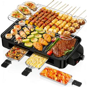 Electric Indoor Grill 1700W, 2 in 1 Smokeless Indoor Grill for Kitchen with Non-stick Removable Grill & Griddle Plate,Temperature Control Korean BBQ Grill with 3 Cheese Pans Dishwasher Safe (Black)