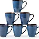 MONITO 17 OZ Coffee Mugs Set of 6, Large Ceramic Blue Coffee Mugs Set with handle for Tea/Latte/Milk/Cocoa, Funny Tea Cups for Office and Home, Engagement Gifts. (Starry Blue)