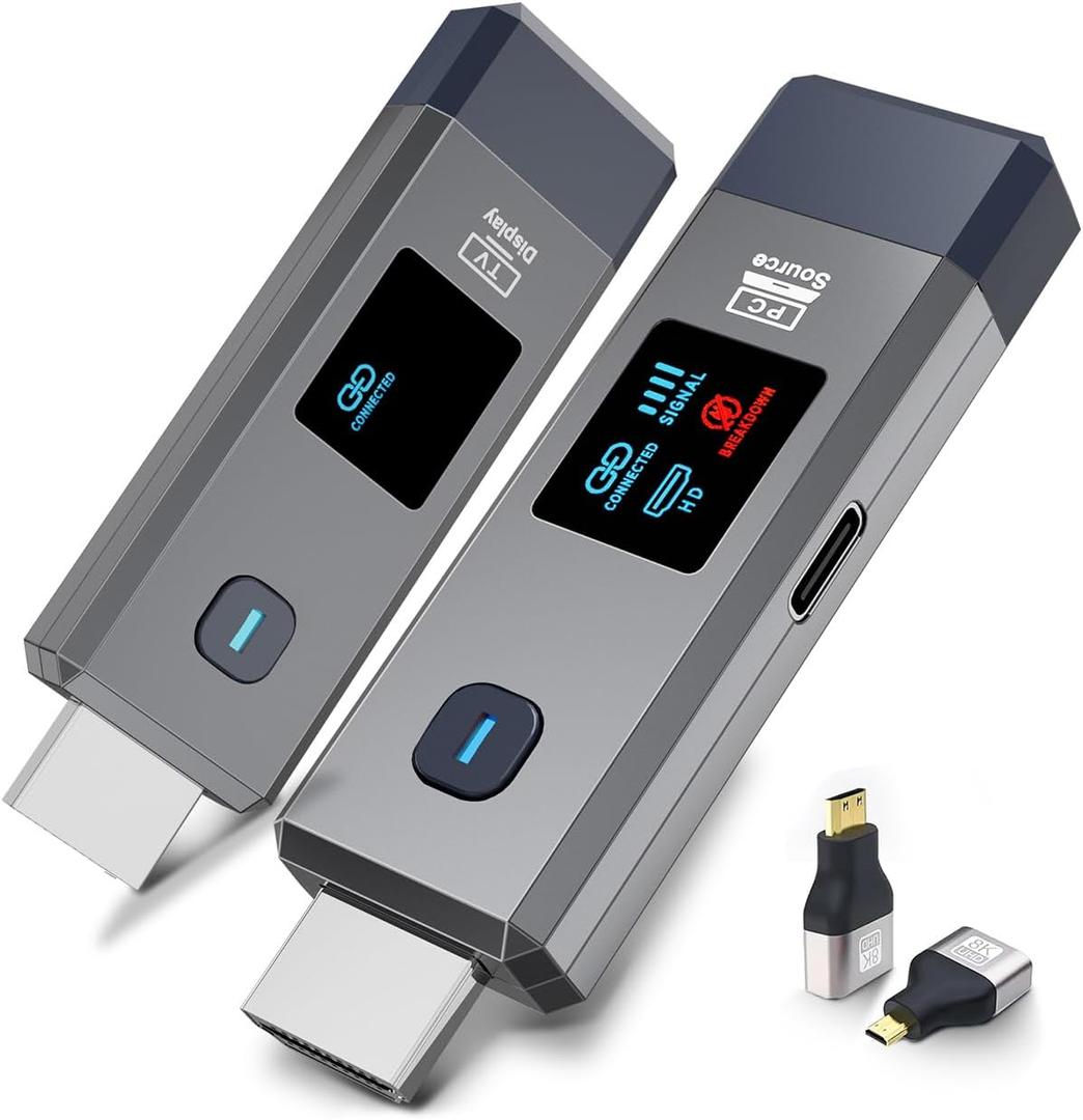 Wireless HDMI Transmitter and Receiver 328ft/100m Extender 4K Decode Input 1080P Output Plug&Play Portable 2.4G/5.8G for Video and Audio to Monitor from PC/Projector/TV Box, with Display Screen
