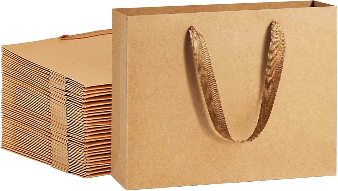 BagDream Gift Paper Bags 10.6x3.1x8.3 Gift Bags 50Pcs Heavy Duty Kraft Brown Paper Bags with Handles Soft Cloth, Party Favor Bags Shopping Bags Retail Merchandise Bags Wedding Party Gift Bags