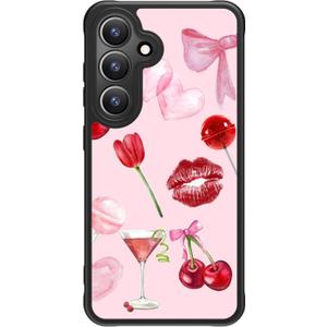 FUNMIKO for Samsung Galaxy S25 Plus Case Wireless Charging & Military-Grade Protection - Trendy Floral Design for Women Girls, Matte Phone Cover with Shockproof Corners - Romantic Red Elements