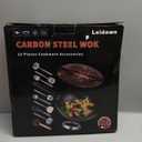 Leidawn 12.8" Carbon Steel Wok-11Pcs Woks & Stir Fry Pans Wok Pan with Lid, No Chemical Coated Chinese Woks with 10 Cookware Accessories, Flat Bottom Wok for Electric, Induction, Gas Stoves