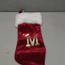 20 Inches Initial Monogram Christmas Stocking Personalized,Deluxe Black Velvet Body with Super Soft Plush Cuff Embroidered Letter,Holiday Season Decor (Wine Red, Letter M)