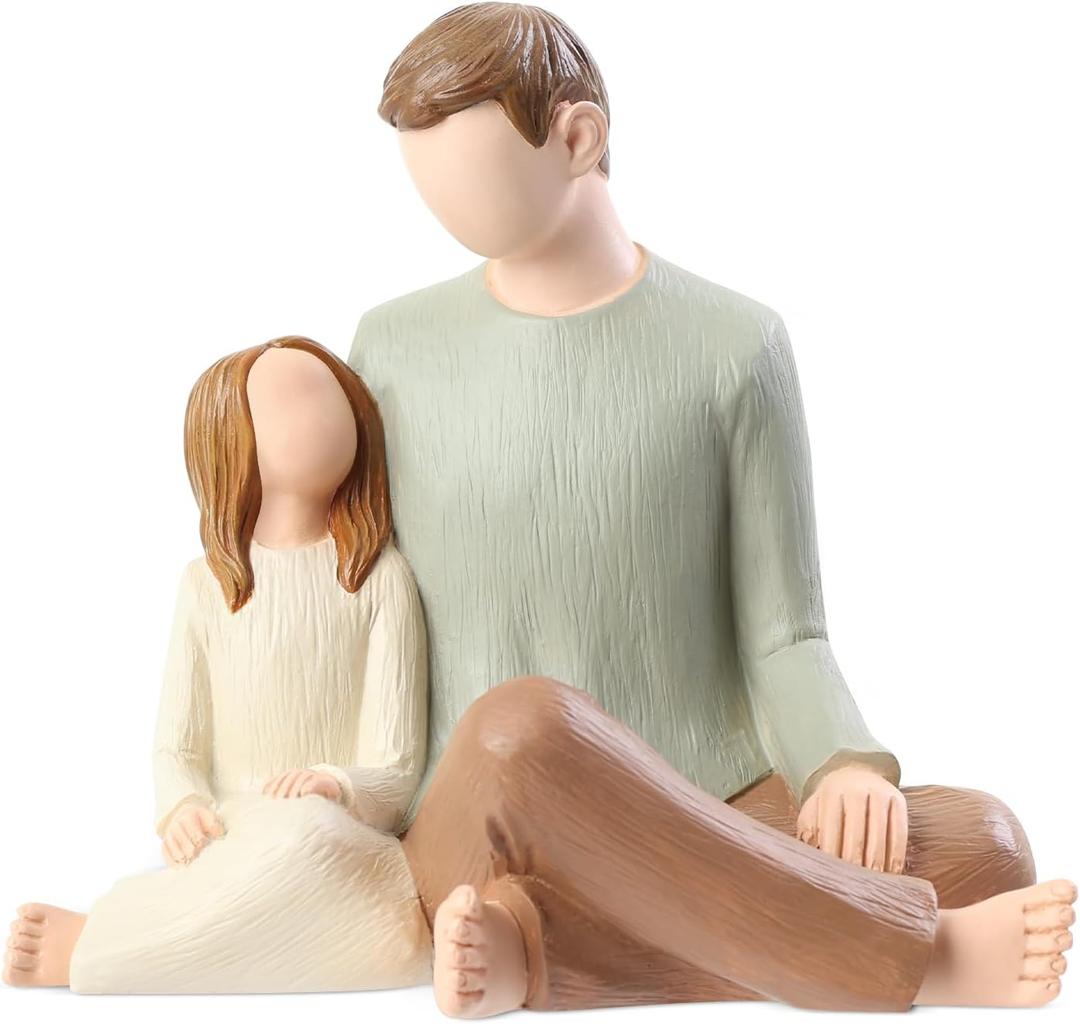 Hensonever Father and Daughter Figurines, Dad Daughter Statues, Sculpted Hand-Painted Figures Gifts for Fathers Day Anniversary Birthday