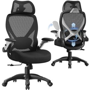 ELABEST X100 Ergonomic Mesh Office Chair, Big and Tall Hone Desk Chair with 5D Flip-Up Arms, Adjustable 3D Lumbar Support,Gaming & Executive Computer Chairs for Long Hours, Padded Seat