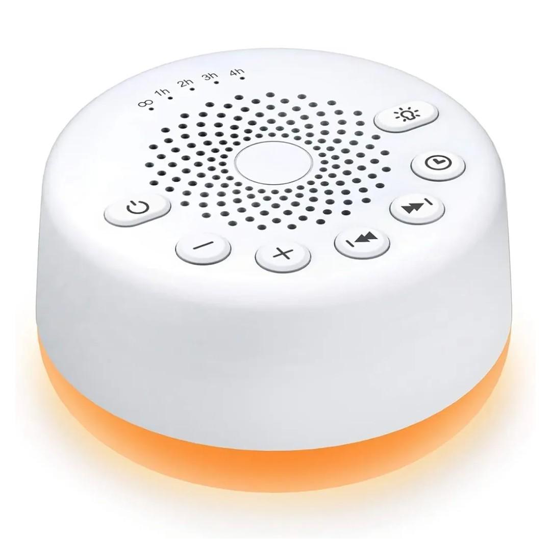 Sound Machine Easysleep White Noise Machine with 25 Soothing Sounds and Night Lights with Memory Function 32 Levels of Volume and 5 Sleep Timer Powered by AC or USB for Sleeping Relaxation (White)