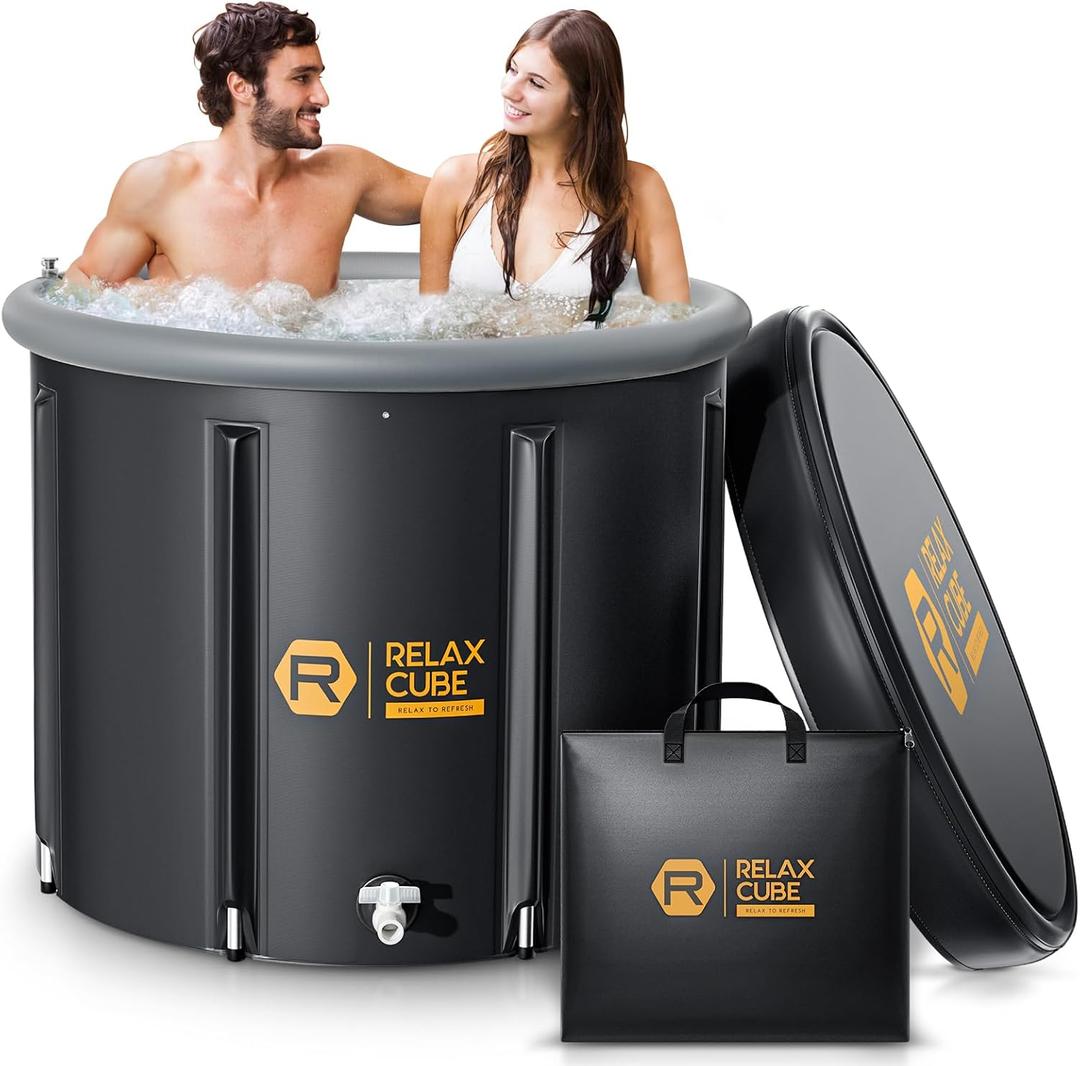 Ice Bath Tub for Athletes, 116 Gal XL Cold Plunge Tub for Recovery and Cold Water Therapy, Portable Multiple Layered Ice Pod Barrel for Outdoor, Inflatable Icebath Tub at Home (Black with Gray Interior)