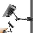Tablet Holder for Mic Stand, Adjustable iPad Mic Stand Mount, Tablet Holder with Clamp Mount for Pole Desk Kitchen Cabinet, Compatible with 4.7 to 12.9" iPad, iPhone, Android Smartphones (11 Inch Arm)
