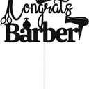 Glitter Congrats Barber Cake Topper, 2026 Hairdresser Cake Topper | Barber School Graduate Congrats Grad Party Decorations Black