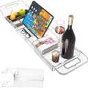 Premium Clear Bathtub Caddy Tray, Expandable Plastic Bath Tray with BPA-Free, Waterproof Foldable Bathtub Shelf, Perfect for a New Home & Mothers Day & a Birthday Gift for Mom