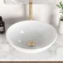 KES Bathroom Vessel Sink, 16" x 13" Oval Vessel Sink for Bathroom Vanity Countertop, Glossy White Ceramic Bowl Sink Egg Shape Above Counter, Modern Look, Crafted to Endure, BVS124