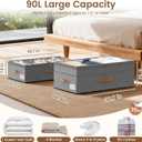 Under Bed Storage with Wheels, 2-Pack Underbed Storage Containers, No Assemble 11 inches 90L XXL Large Adjustable Storage Bins with Clear Lids, Rolling Storage for Clothes, Shoes, Blankets, Gray
