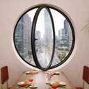 360 Rotating Round Window Black Aluminum Alloy Frame with Clear Tempered Glass, Waterproof Ventilation Porthole for Bathroom, Bedroom, Living Room (15.7 inch)