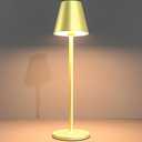 Timjorman 1-Pack Cordless Table Lamps - 5000mAh Rechargeable Battery Operated Desk Lamp, 3-Level Dimmable LED Night Light for Bedroom, Dining, Restaurant - Metal Design (Champagne Gold-1Pack)