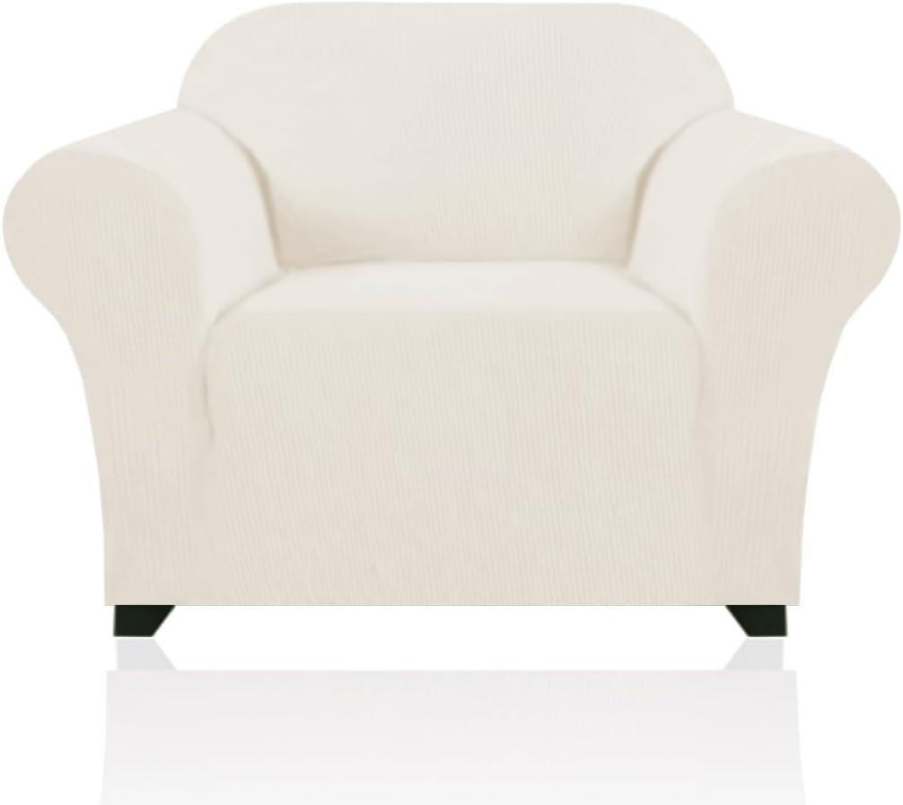 PrinceDeco Stretch Armchair Covers for Chairs Slipcovers for Living Room Couch Covers for Chair Protectors Cover for Dogs/Pets/Kids, Feature Checks Pattern Jacquard Bouncy, Thick and Soft, Cream