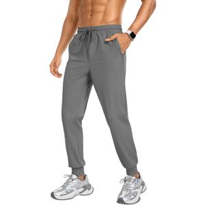 Men's Sweatpants Athletic Pants Joggers with Zipper Pockets Lightweight Quick Dry Workout Track Pants for Gym Running (Gray, L)