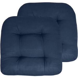 Sweet Home Collection Patio Cushions Outdoor Chair Pads Premium Comfortable Thick Fiber Fill Tufted 19" x 19" Seat Cover, 2 Count (Pack of 1), Navy Blue