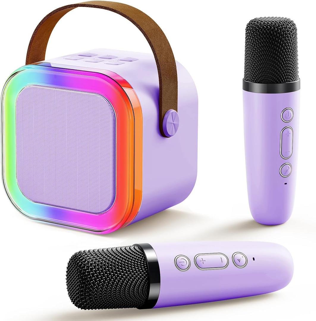 Mini Karaoke Machine for Kids: Portable Singing Machine with 2 Wireless Microphones - Christmas Birthday Gifts for 4 5 6 7 8 Year Old Girls (Purple)