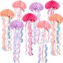 OBBOLO Under The sea Party Decorations, 8 Pcs Pink Jellyfish Honeycomb Decorations, for Mermaid Birthday Decorations, Pink Purple Paper Hanging Jellyfish Decorations for Ocean Themed Birthday Party