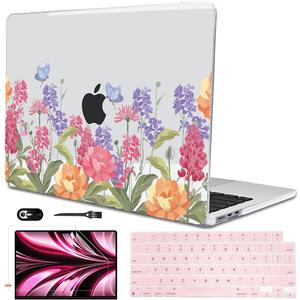 Compatible with MacBook Air 13.6 inch Case 2025 2024 2023 2022 Release A2681 A3113 A3420 Cover M4 M3 M2 Chip, Pattern Plastic Hard Shell Case Screen Film Keyboard Skin, Pink & Purple Flowers