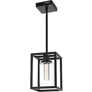 MELUCEE Black Pendant Lights Kitchen Island 1-Light, 5 Color Dimmable Led Pendant Light Ceiling Hanging Over Sink with Crystal Bubble Glass, Modern Integrated LED Hanging Light Dining Room Lighting