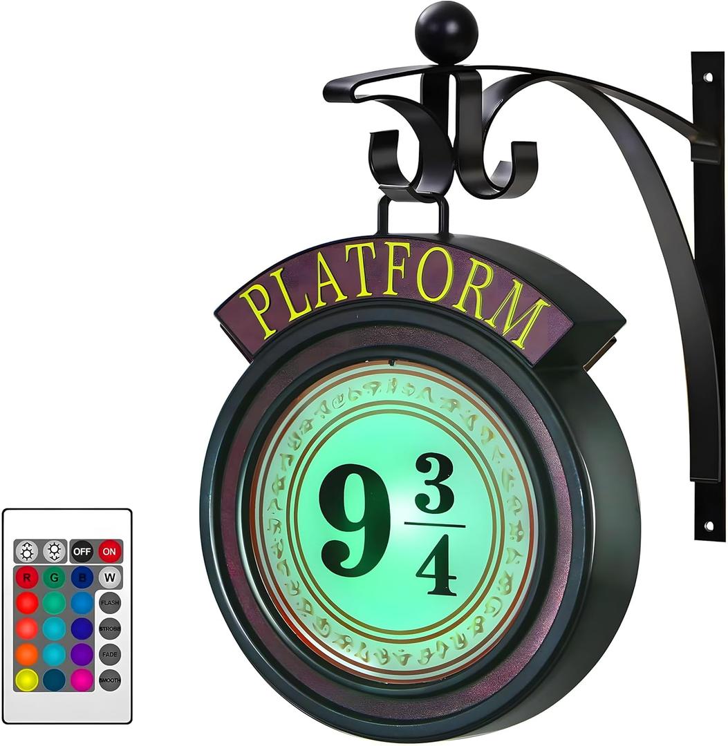 9 Platform Hanging Night Light Platform 9 3/4 Sign- Remote Control Hanging Wall Lamp Halloween Decorations Holiday Magic Lamp Gift for Movie FansRed