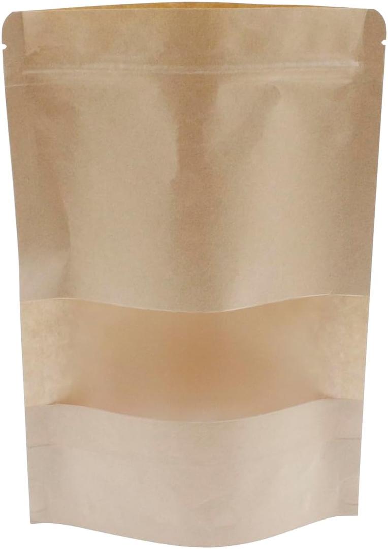 Kraft Paper Zipper Pouches,ULIFESTAR Kraft Stand Up Zip Lock Pouch Bags,100PCS Resealable Bag with Transparent Window and Tear Notch Resealable Bag for Small Business HomeUse,9.8"*13.8"(25*35cm+5cm)