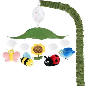 Garden Friends Crib Mobile Baby Mobile for Crib with Upgraded 3-Mode Music Box, Nursery Mobile with Butterflies, Bees, Birds for Boys & Girls, Fits Standard Cribs, Forest Nursery Decor