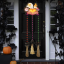 Halloween Witch Broom Decorations, Light-Up Halloween Porch Decor Outdoor, Wooden Witch Broom Sign, Indoor Halloween Wall Decor, Yard Door Decorations for Trick or Treat Sign (Exclude Battery)