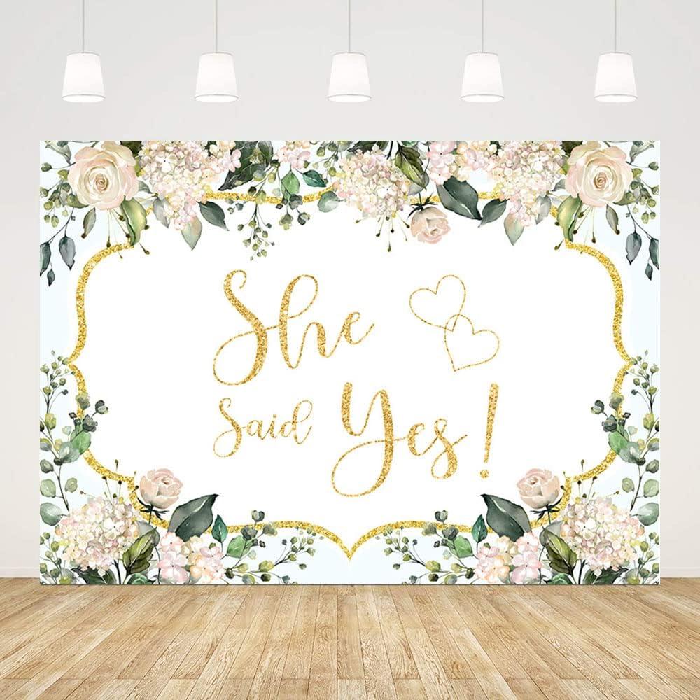 10x7ft She Said Yes Backdrop Pink Floral Bridal Shower Decorations Bachelorette Bride to Be Engagement Party Decorations She Said Yes Banner Photo Shoot Props