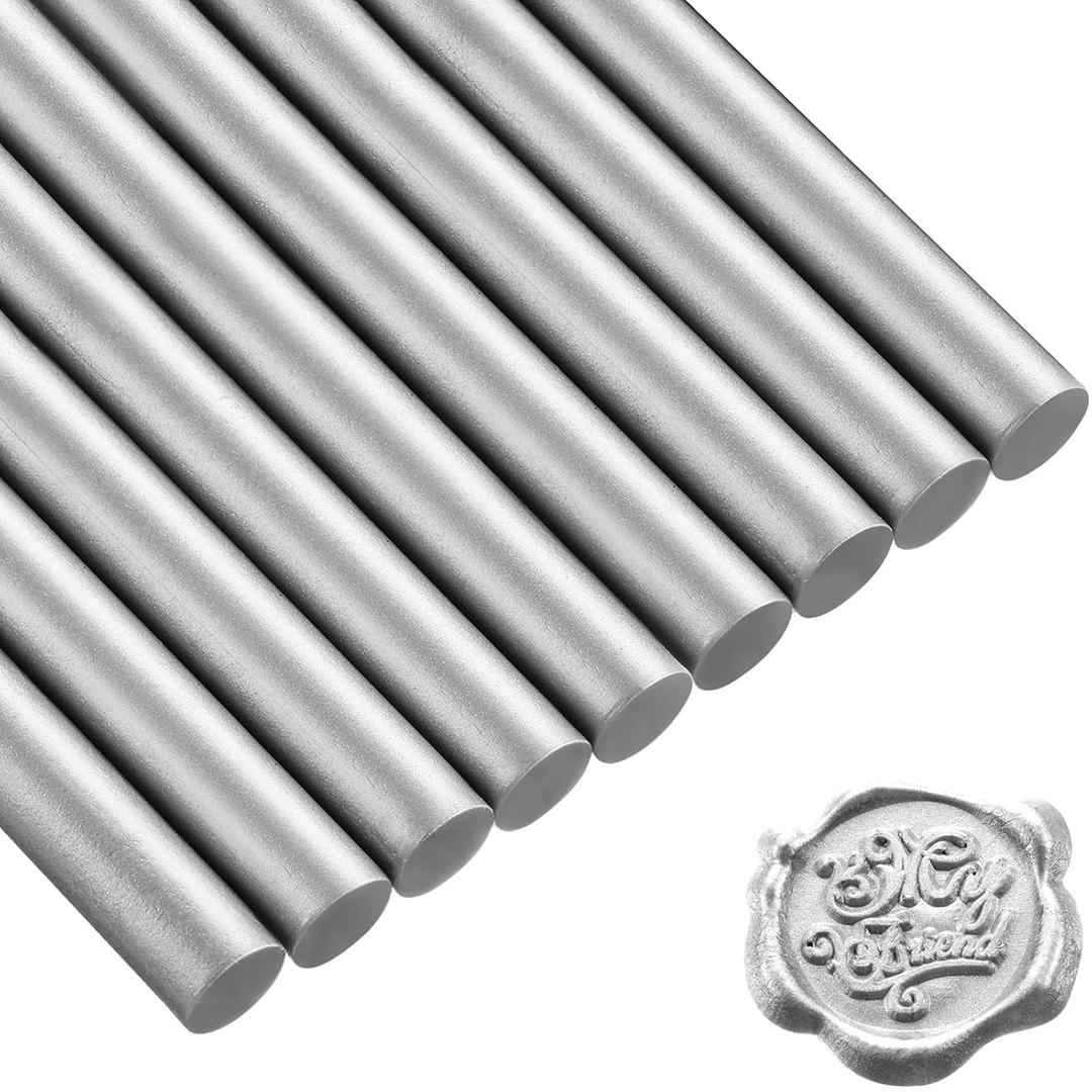 Nuanchu 15 Pcs Glue Gun Sealing Wax Sticks Retro Vintage Wax Sticks for Seal Stamp and Letter for Wedding Invitations Card Envelope Christmas Holiday Gift Ideas(Silver)