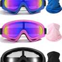 3 Pairs Motorcycle Goggles UV Protection Ski Goggles With 3 Pieces Neck Gaiter Riding Dust And Windproof (Pinks/Blue/Black)