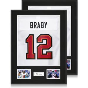 Aluminum Jersey Frame Display Case 2 Pack, Lightweight & Durable Metal Jersey Frame with Mat, Pinboard, Shatterproof Plexiglass & Hanging Kit for Football Baseball Basketball Soccer Hockey Shirt