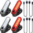 4 Pieces USB Rechargeable LED Bicycle Light Rear and Front Bike Light Waterproof Bike Headlight and Taillight, 4 USB Cables Included
