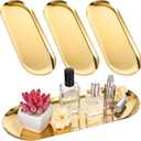 4 Pack Gold Stainless Steel Decorative Trays, 12 Inch Oval Jewelry Dish Cosmetics Organizer Bathroom Clutter Serving Platter Small Storage Tray