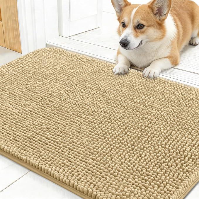 OLANLY Dog Door Mat for Muddy Paws 24x16, Super Absorbent Chenille Mud Mat
Beige, Absorbs Moisture and Dirt, Non-Slip Machine Washable Doormat, Quick-Drying Indoor Entryway Floor Carpet for Dogs