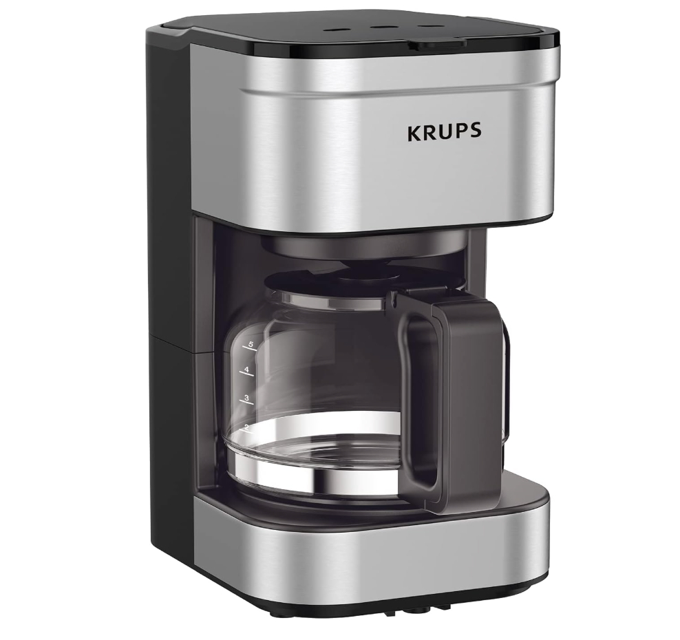 KRUPS Simply Brew Compact 5 Cup Coffee Maker: Stainless Steel Design, Pause & Brew, Keep Warm, Reusable Filter, DripFree Carafe