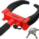 KAYCENTOP Wheel Clamp Lock Tire Lock Anti Theft Lock Fit Most Vehicles Max 11" Tire Width and 7" Reach for Trailers SUV Boats ATVs Motorcycles Golf Cart Great Deterrent Bright Red/Black, 3 Keys