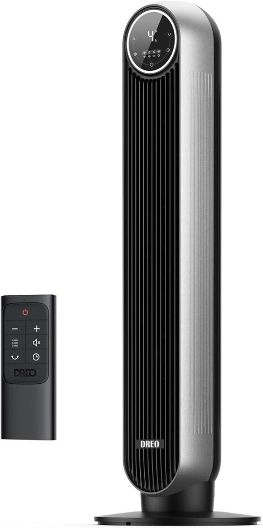 Dreo Tower Fan for Bedroom, 25ft/s Velocity Quiet Floor Fan, 90 Oscillating Fans for Indoors with 4 Speeds, 4 Modes, 8H Timer, Bladeless Fan, Standing Fans, Silver, Nomad One (DR-HTF007)