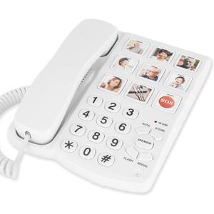 Lativu Landline Phones for Seniors-Basic Big Button Phone for Seniors-White Corded Telephone Landline Phones with 9 One-Touch Dialing, Loud Ringer & Speaker for Visually and Hearing Impaired