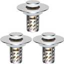 iFealClear 3 Pack All Metal Bathroom Sink Stopper, Pop Up Sink Drain Strainer with Removable Stainless Steel Filter Basket, Universal for 1.1"-2.36" Sink, Brass Bounce Core, Hair Catcher, Chrome