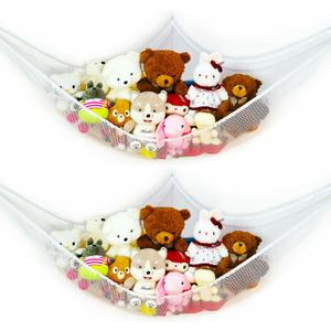 85x63x63 in Jumbo Stuffed Animal Hammock Corner Toy Teddy Bear Hammock Net Stuffed Animal Storage Net! (2Pack) (white)