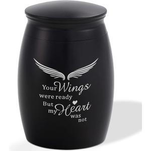2.67 Inches Small Keepsake Urns for Human Ashes Adult Male or Female, Mini Cremation Black Angel Decorative Tiny Urns for Memorial Funeral Human Ashes Adult