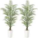 6 ft Fake Palm Tree Faux Areca Palm Plants with Full Lifelike Palm Leaves Realistic Trunks Fake Tropical Palm Tree for Indoor Home Office Outdoor Yard Dcor with Tall Trapezoidal Prism White Pot 2 PCS