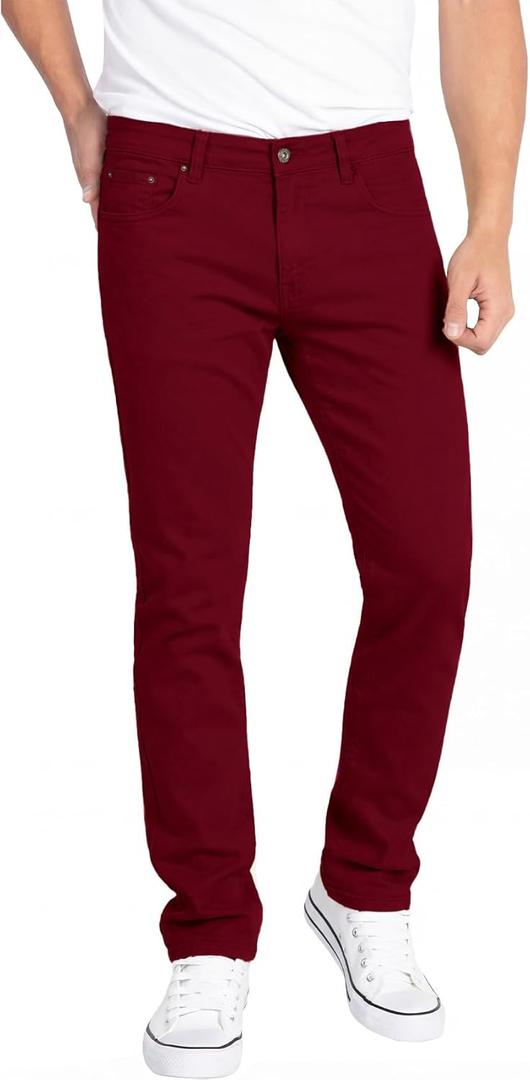WULFUL Men's Slim Fit Skinny Stretch Comfy Jeans Denim Pants (34W x 32L, Wine Red)
